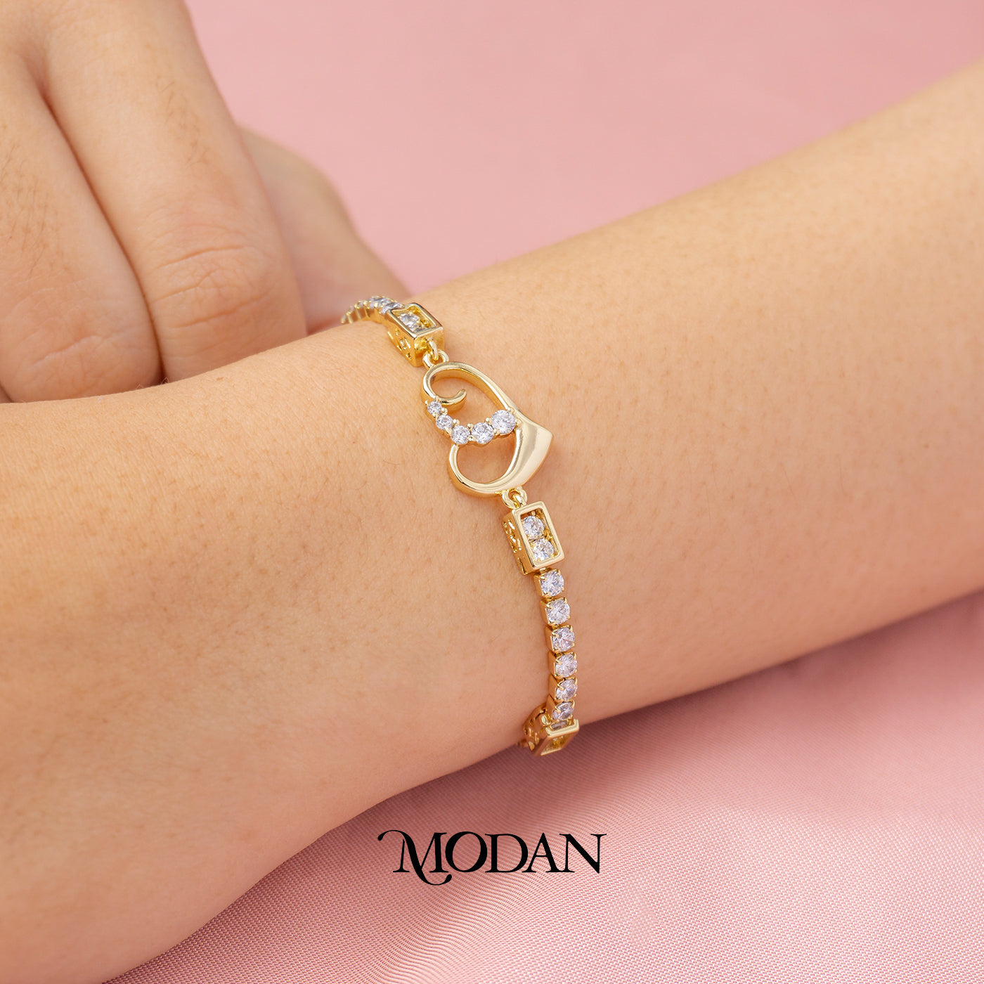 Sparkling Tennis Love Heart Adjustable Bracelet Gelang Pesta Hypoallergenic Gold Filled