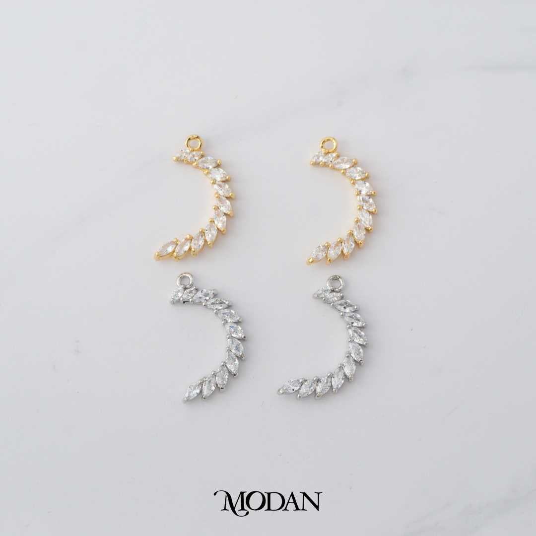 Marquise Curved Crescent Moon Shape DIY Charm Liontin Bulan Pesta Hypoallergenic Gold Plated