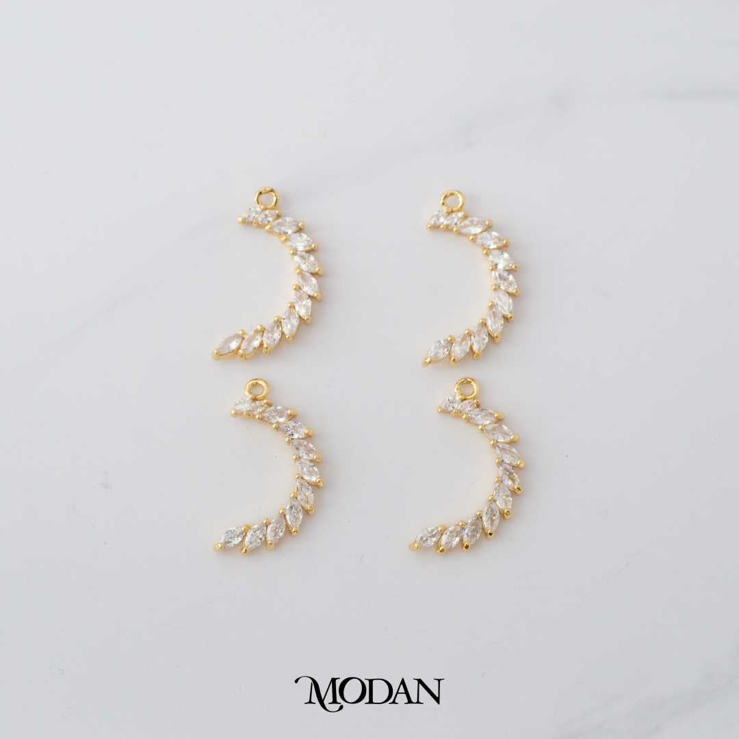 Marquise Curved Crescent Moon Shape DIY Charm Liontin Bulan Pesta Hypoallergenic Gold Plated