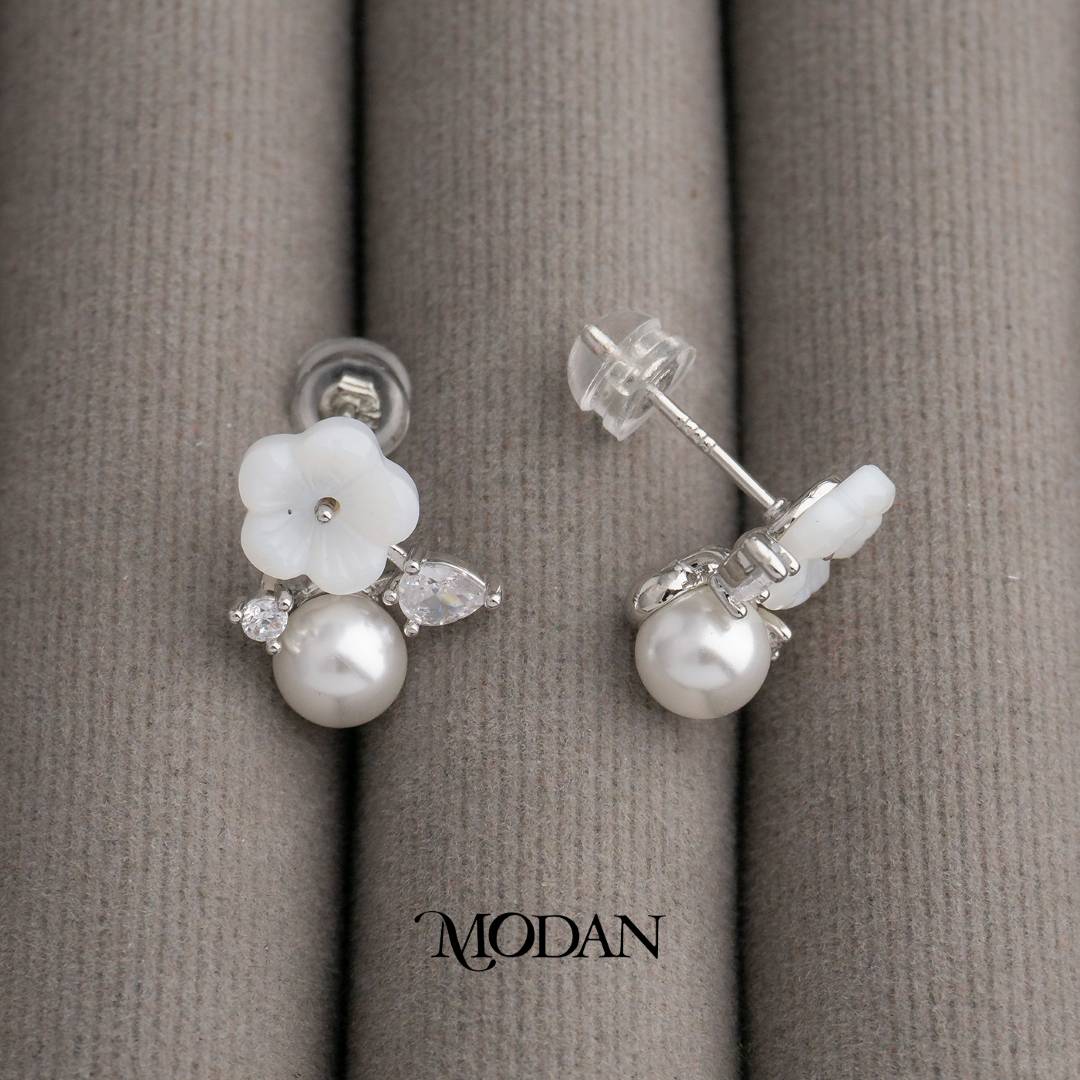 Shell Pearl Acrylic Flower Stud Earrings Anting Tusuk Bunga Mutiara Hypoallergenic Gold Filled