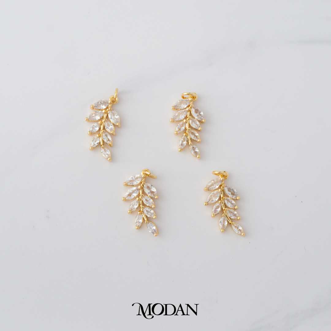 Marquise Leaf Cocktail Party DIY Charm Liontin Bunga Pesta Hypoallergenic Gold Plated
