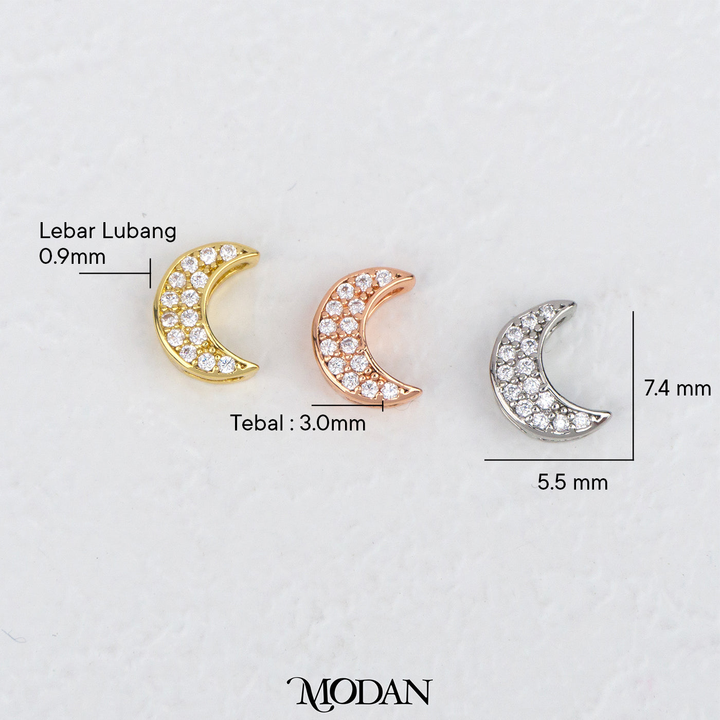 Mini Sparkling Crescent Moon DIY Beads Charm Manik Bulan Hypoallergenic Gold Filled