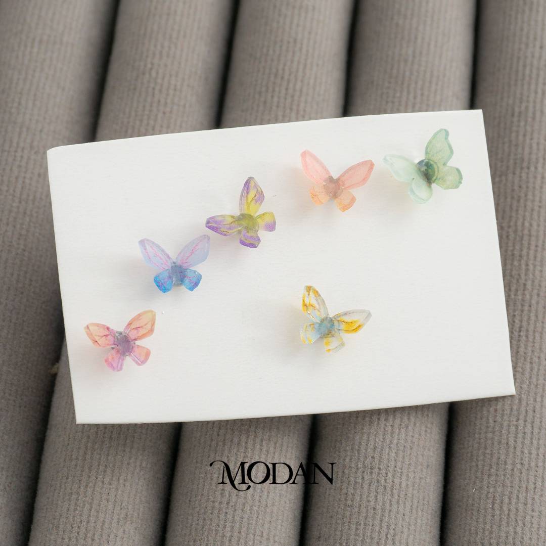 (3 Pairs) Cute Mini Butterfly Stud Earrings Set Anting Tusuk Kupu Kupu Warna - Warni Hypoallergenic Gold Plated