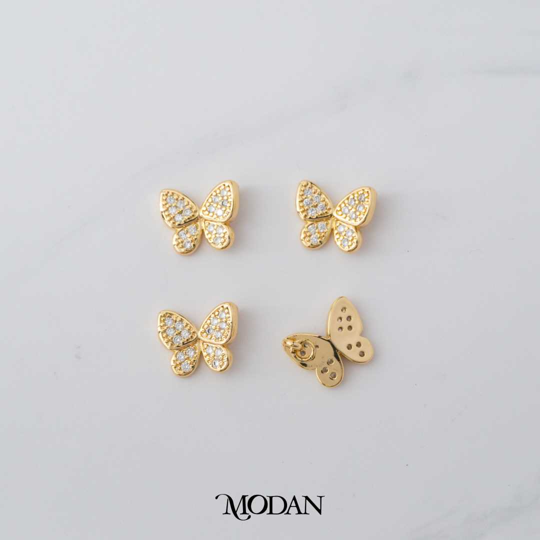 Butterfly Mariposa Animal Zirconia DIY Charm Liontin Kupu - Kupu Hypoallergenic Gold Plated