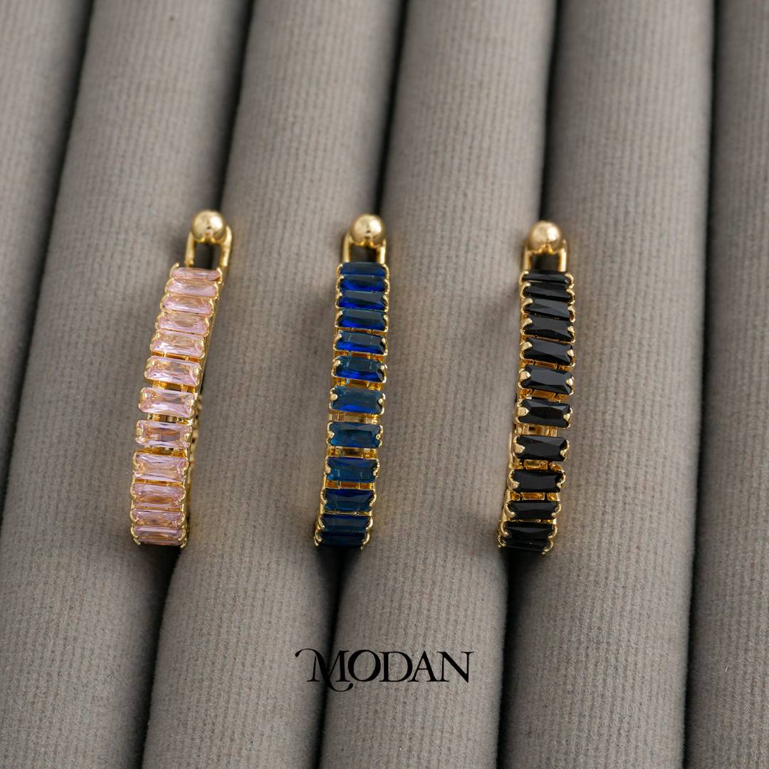 (39mm) Colorful Trendy Baguette Statement U Shaped Hoop Earrings Anting Bentuk U Hypoallergenic Gold Plated