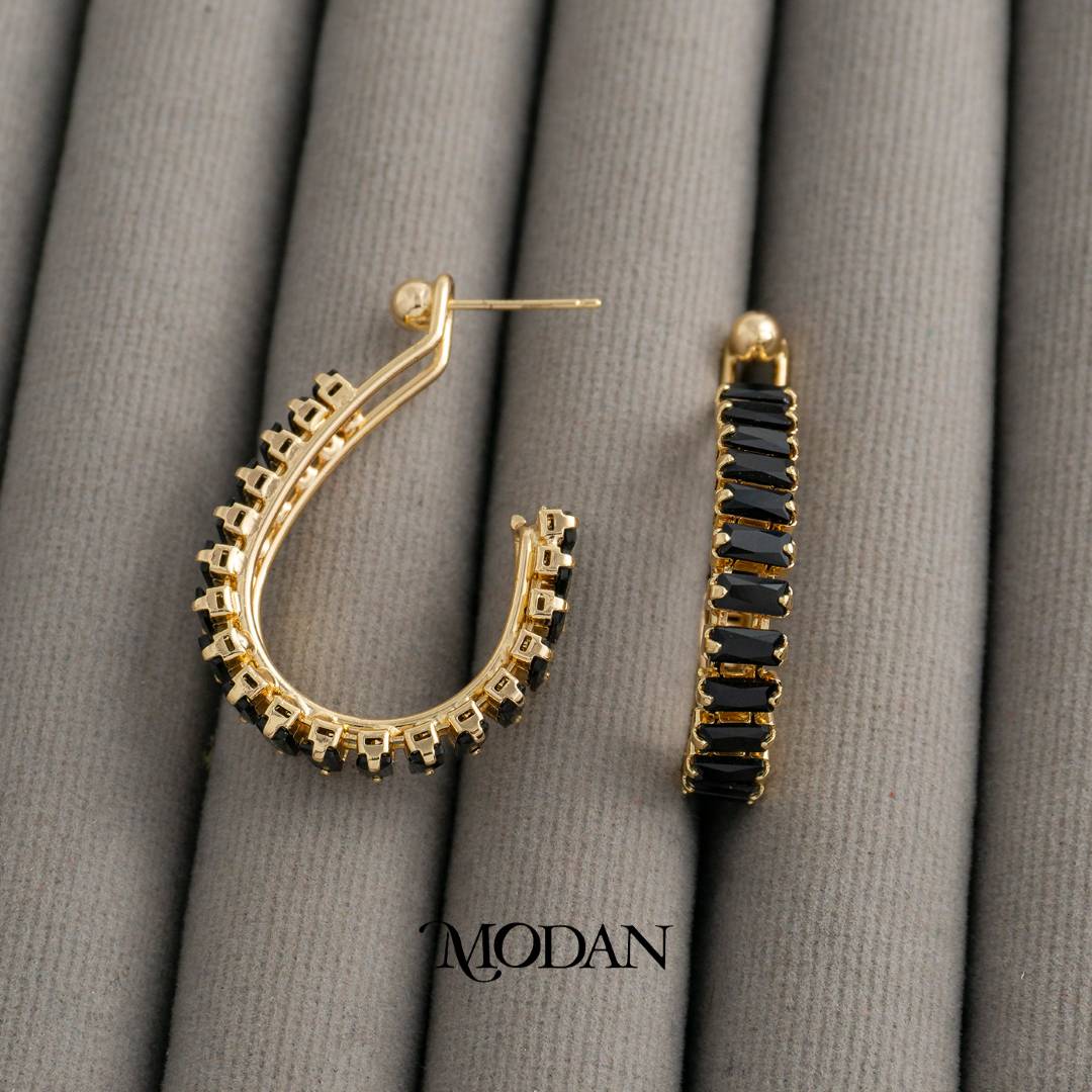 (39mm) Colorful Trendy Baguette Statement U Shaped Hoop Earrings Anting Bentuk U Hypoallergenic Gold Plated