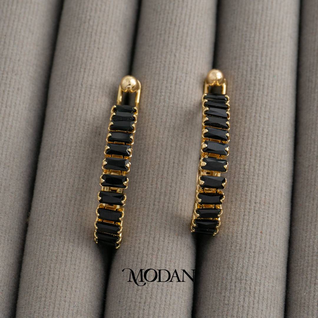 (39mm) Colorful Trendy Baguette Statement U Shaped Hoop Earrings Anting Bentuk U Hypoallergenic Gold Plated
