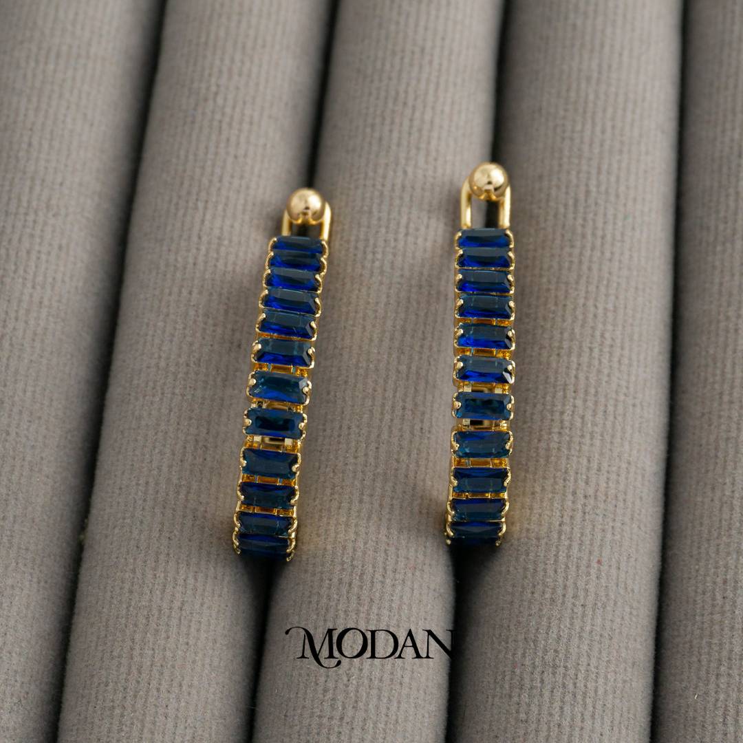 (39mm) Colorful Trendy Baguette Statement U Shaped Hoop Earrings Anting Bentuk U Hypoallergenic Gold Plated