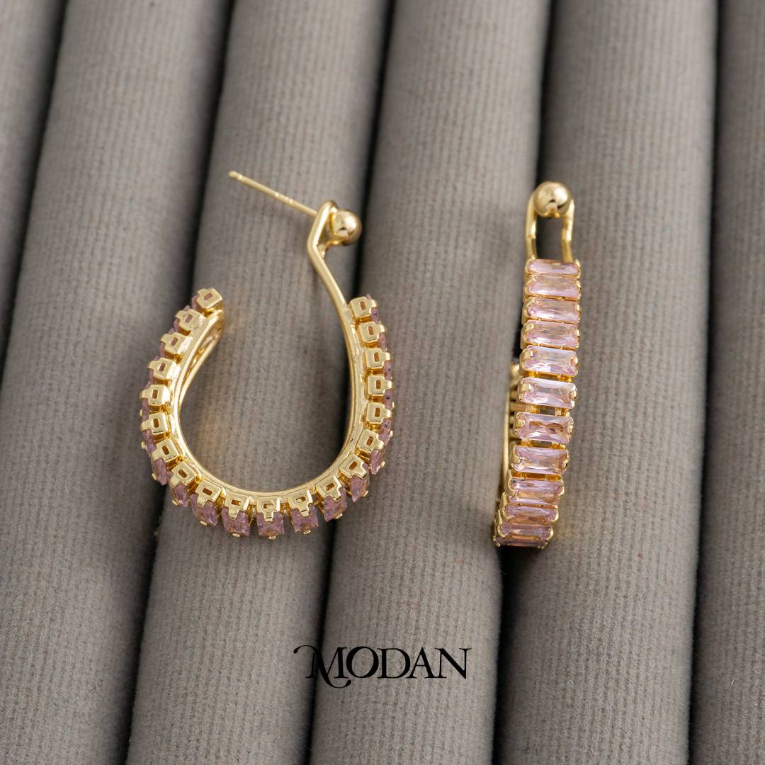 (39mm) Colorful Trendy Baguette Statement U Shaped Hoop Earrings Anting Bentuk U Hypoallergenic Gold Plated