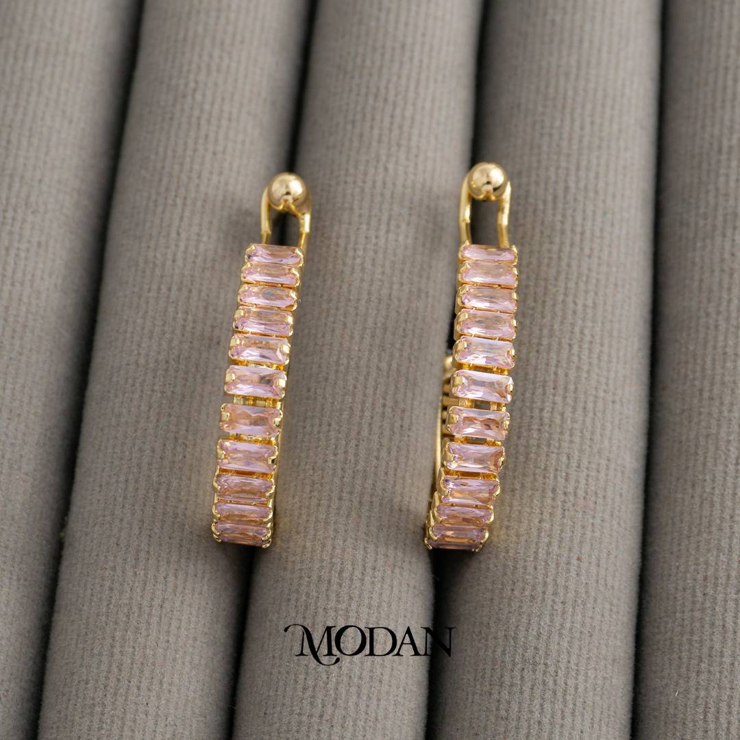(39mm) Colorful Trendy Baguette Statement U Shaped Hoop Earrings Anting Bentuk U Hypoallergenic Gold Plated