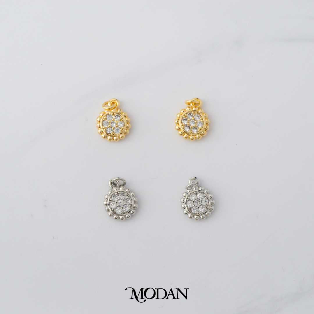 Micro Paved Round Geometric DIY Charm Liontin Bulat Hypoallergenic Gold Filled