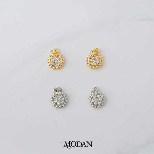 Micro Paved Round Geometric DIY Charm Liontin Bulat Hypoallergenic Gold Filled