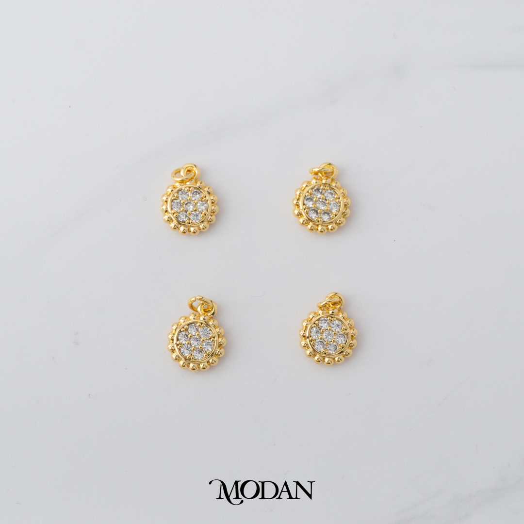 Micro Paved Round Geometric DIY Charm Liontin Bulat Hypoallergenic Gold Filled
