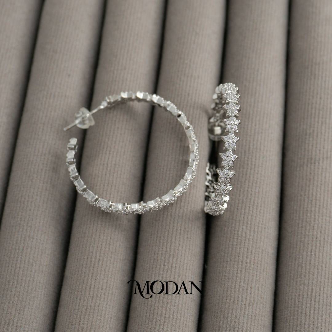 Micro Pave Celestial Star Statement Hoop Earrings Anting Bulat Bintang Hypoallergenic Gold Filled