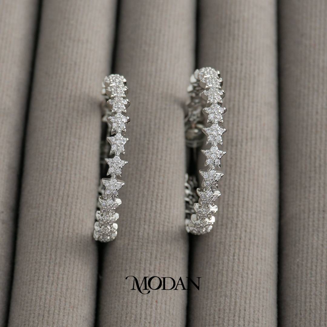 Micro Pave Celestial Star Statement Hoop Earrings Anting Bulat Bintang Hypoallergenic Gold Filled