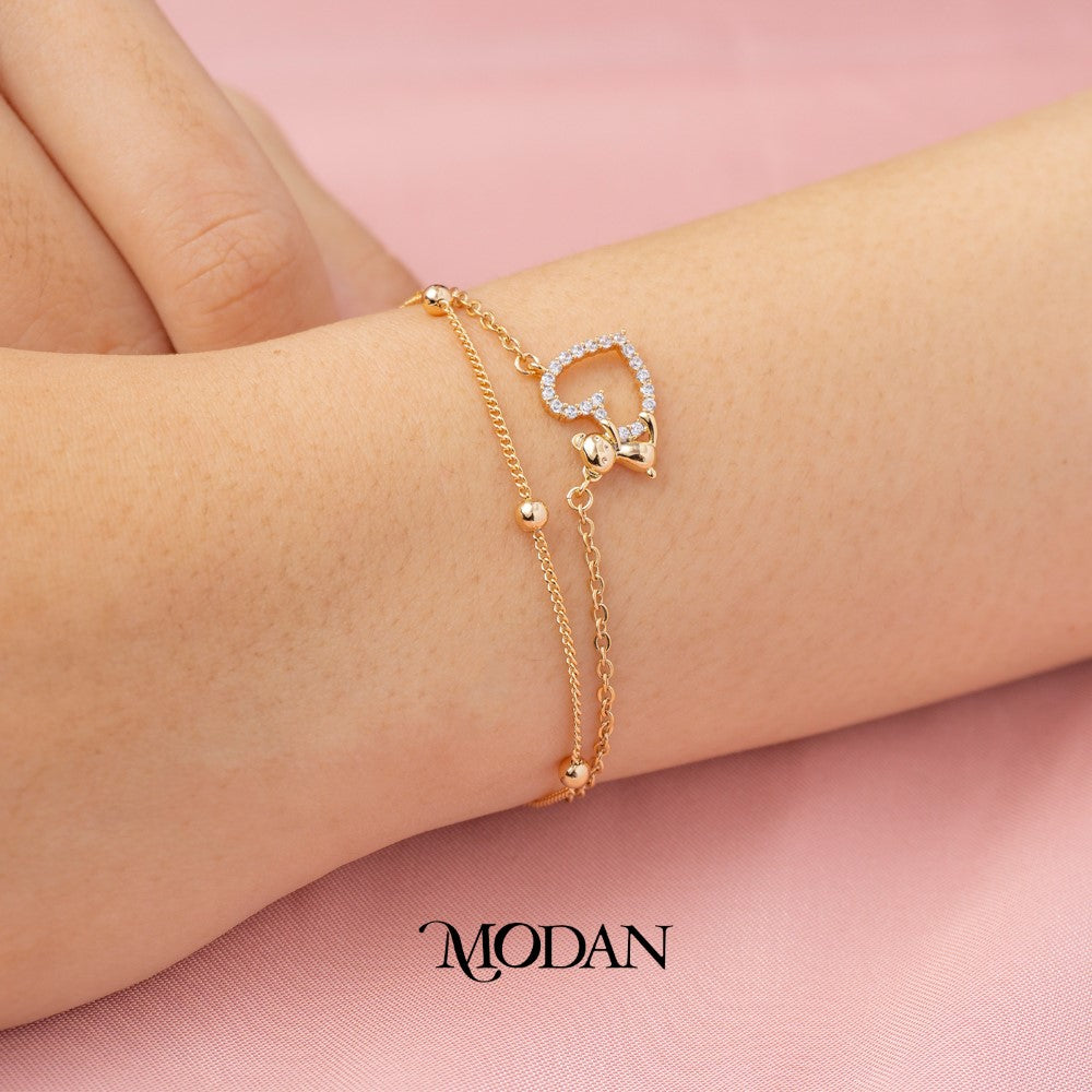 (22cm) Minimalist Heart Infinity Double Layer Bracelet Gelang Minimalis Hypoallergenic Gold Filled