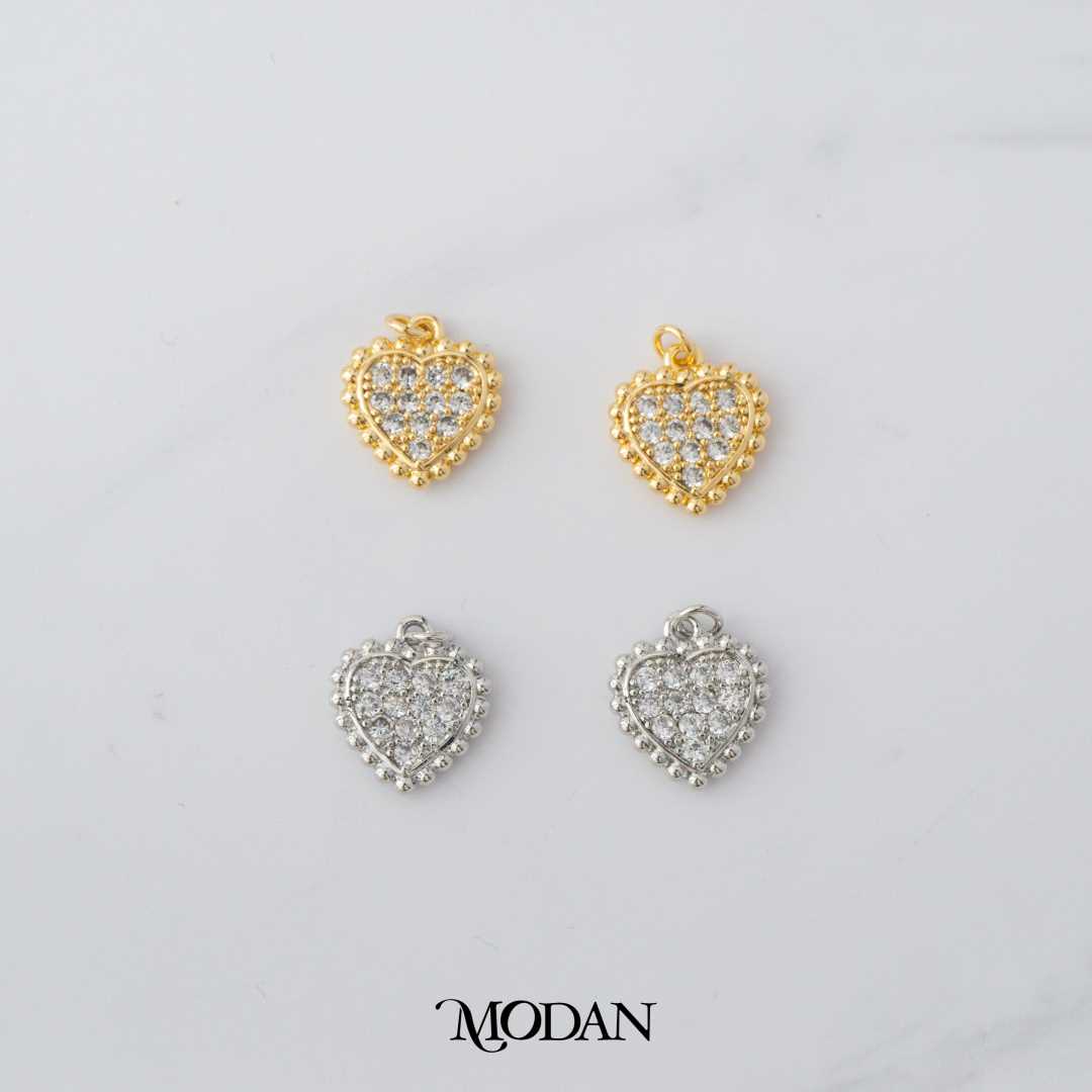 Micro Paved Heart DIY Charm Liontin Hati Berlian Pasir Hypoallergenic Gold Filled