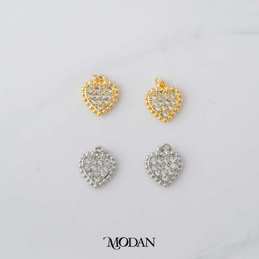 Micro Paved Heart DIY Charm Liontin Hati Berlian Pasir Hypoallergenic Gold Filled