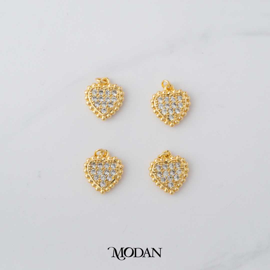 Micro Paved Heart DIY Charm Liontin Hati Berlian Pasir Hypoallergenic Gold Filled