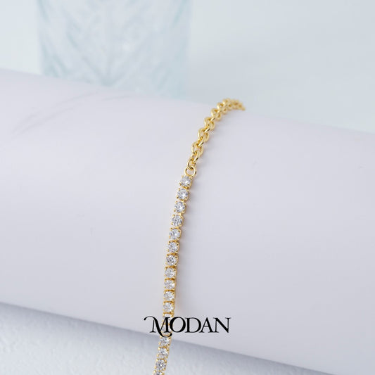 (17cm) Clear Zirconia Dainty Tennis Adjustable Bracelet Gelang Serut Hypoallergenic Gold Filled