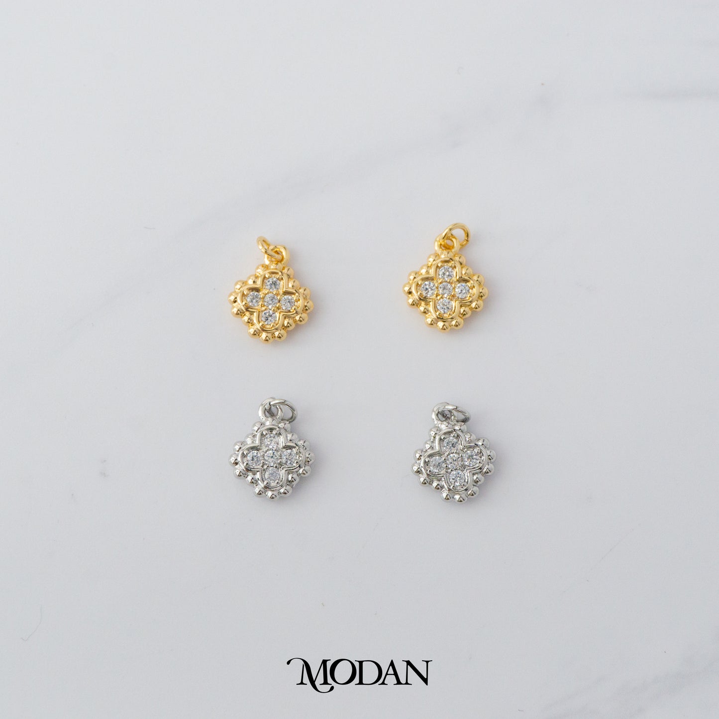 Micro Paved Lucky Clover DIY Charm Liontin Daun Keberuntungan Hypoallergenic Gold Filled