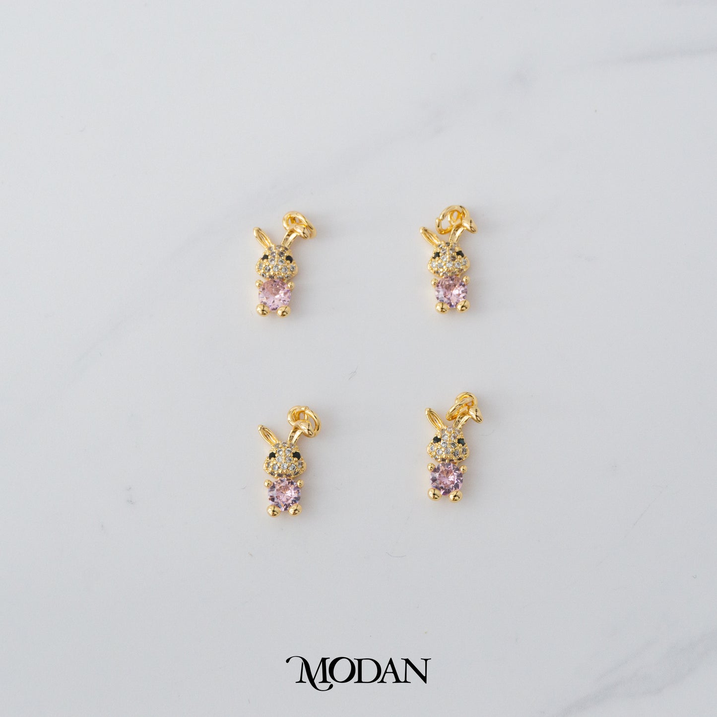 Sparkling Mini Pink Bunny Animal DIY Charm Liontin Kelinci Hypoallergenic Gold Filled
