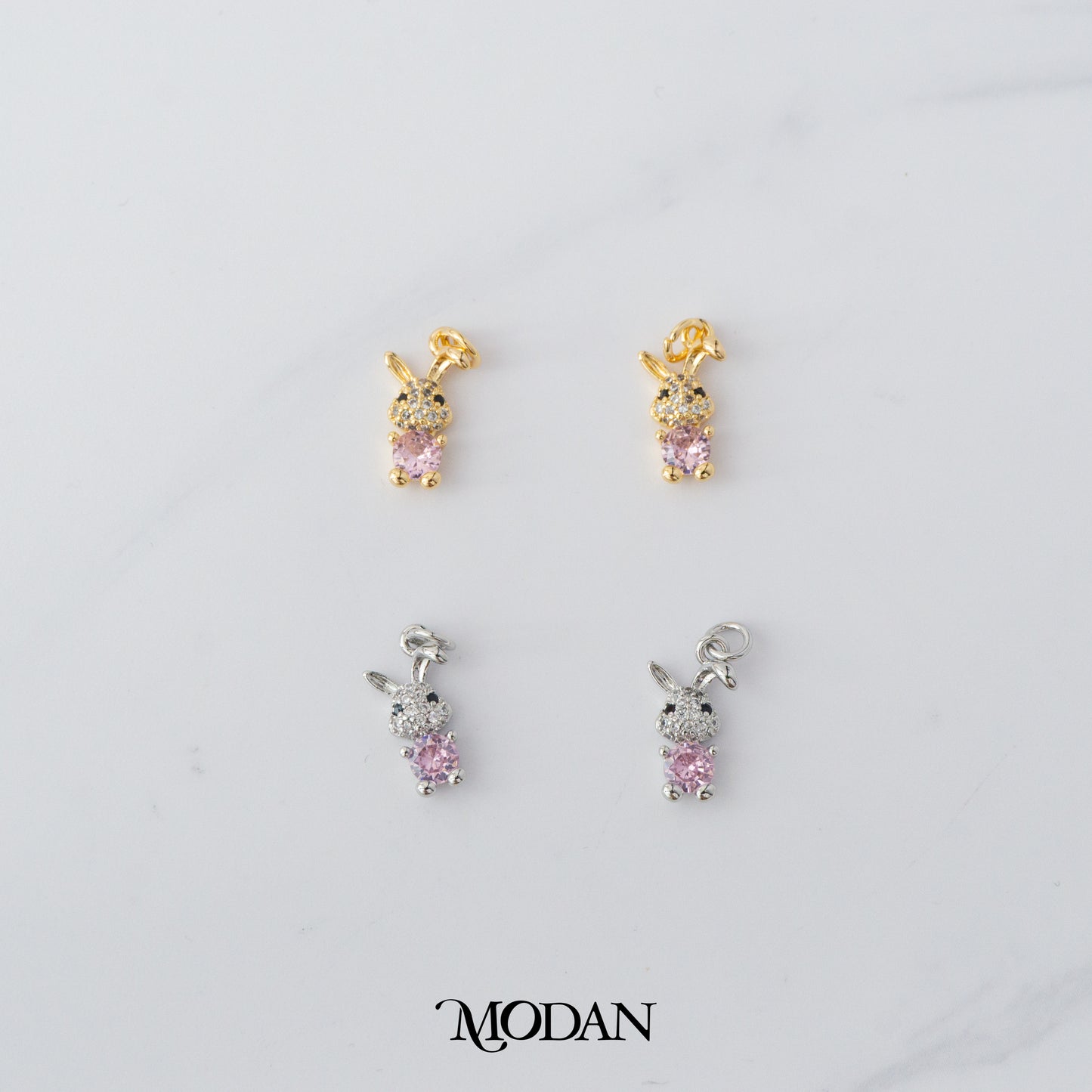 Sparkling Mini Pink Bunny Animal DIY Charm Liontin Kelinci Hypoallergenic Gold Filled