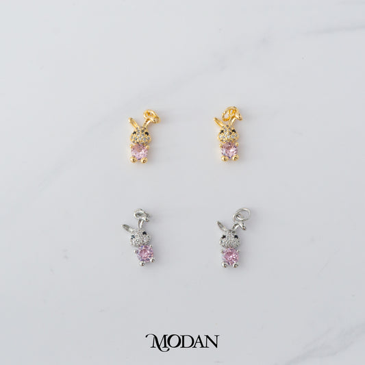 Sparkling Mini Pink Bunny Animal DIY Charm Liontin Kelinci Hypoallergenic Gold Filled