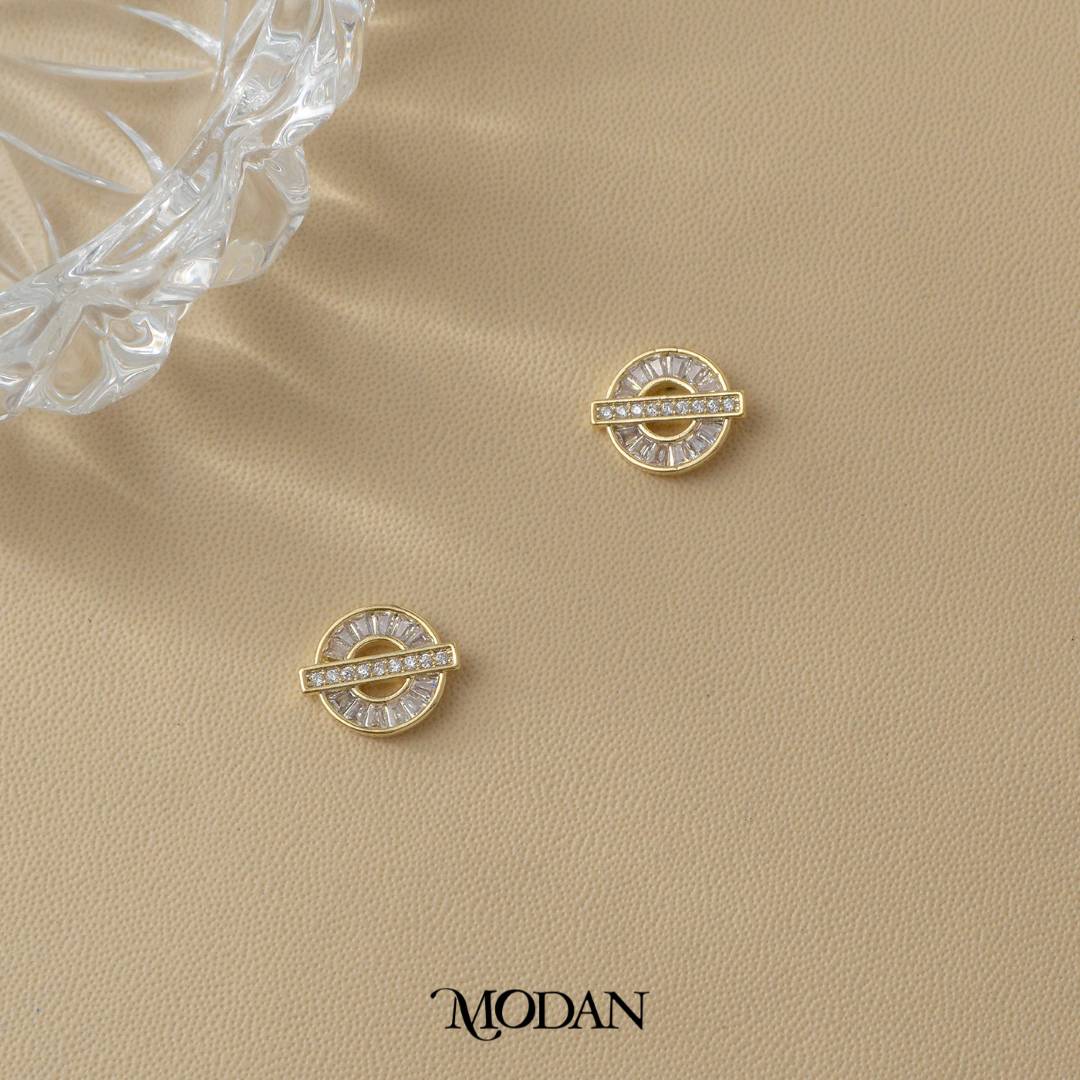 Minimalist Simple Baguette Circle Stud Earrings Anting Tusuk Hypoallergenic Gold Plated