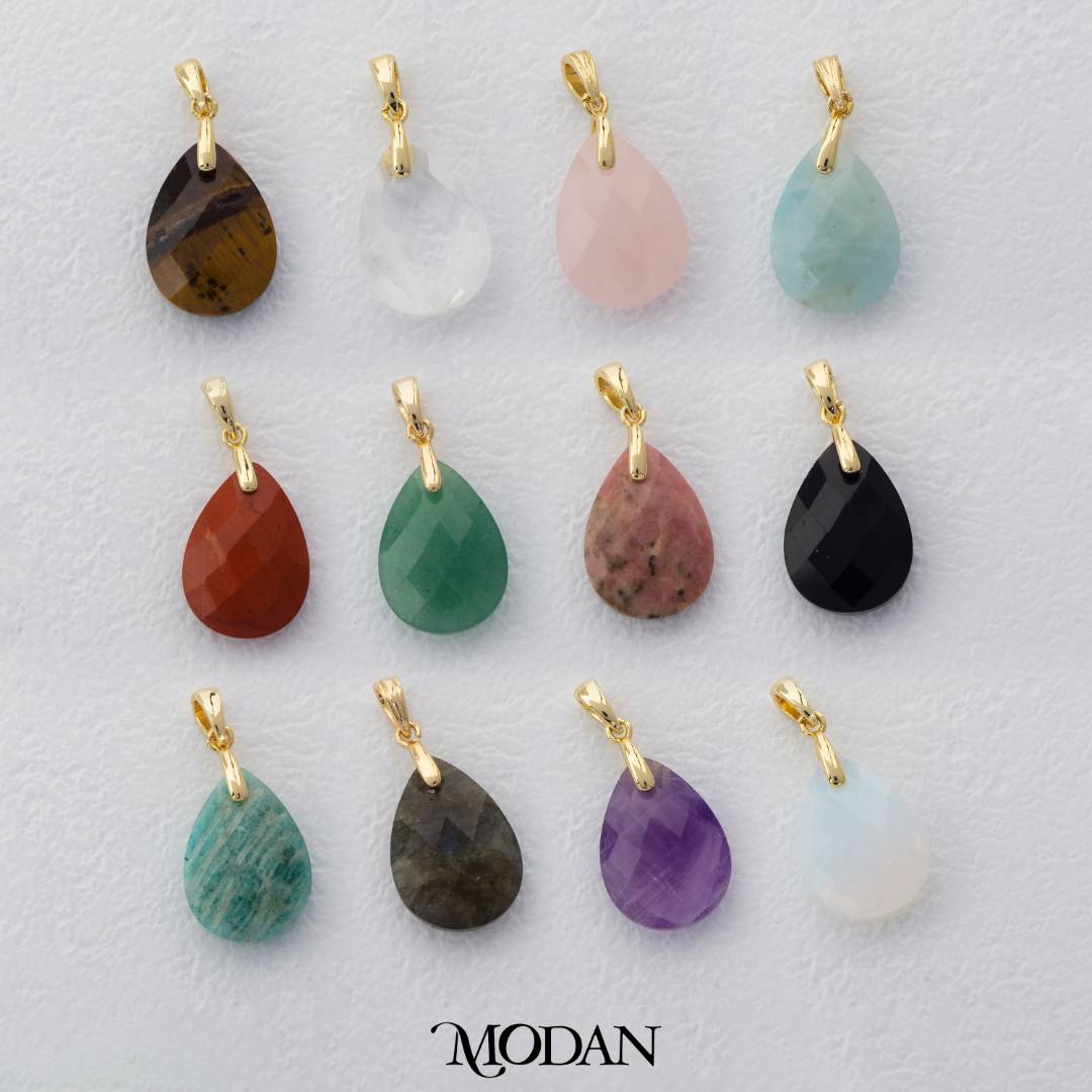 Teardrop Pear Shaped Colorful Natural Gemstones Pendant DIY Pendant Liontin Tetes Air Mata Natural Gemstones Hypoallergenic Gold Filled