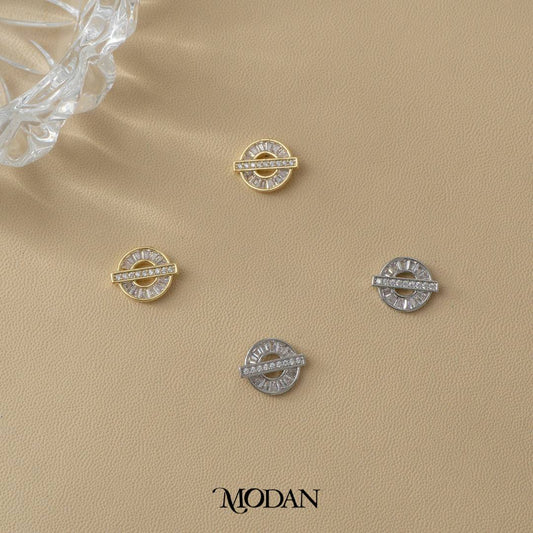 Minimalist Simple Baguette Circle Stud Earrings Anting Tusuk Hypoallergenic Gold Plated