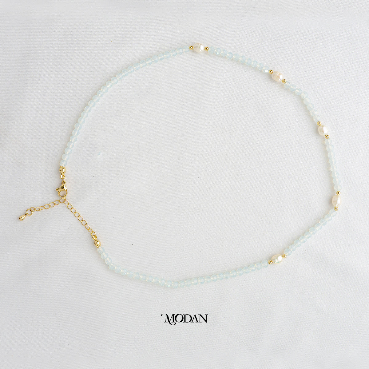 Blue Peach Clear Beaded Freshwater Necklace Kalung Manik Mutiara Crystal Hypoallergenic Gold Plated