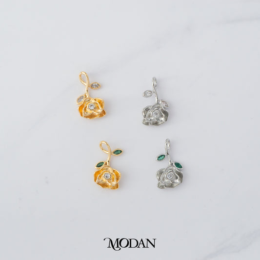 Clear, Green Unique Upside Down Rose Flower DIY Charm Liontin Bunga Mawar Hypoallergenic Gold Plated