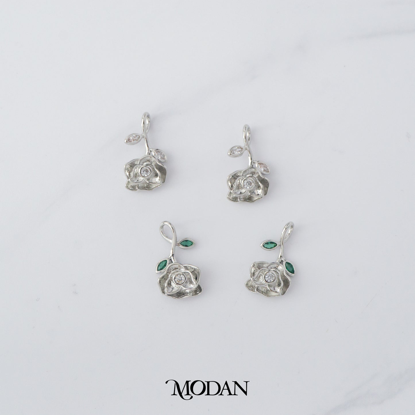 Clear, Green Unique Upside Down Rose Flower DIY Charm Liontin Bunga Mawar Hypoallergenic Gold Plated