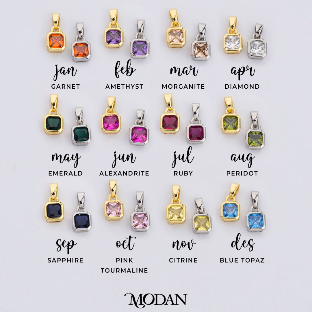 Colorful Square Birthstone Pendant DIY Pendant Liontin Bulan Lahir Persegi Hypoallergenic Gold Filled