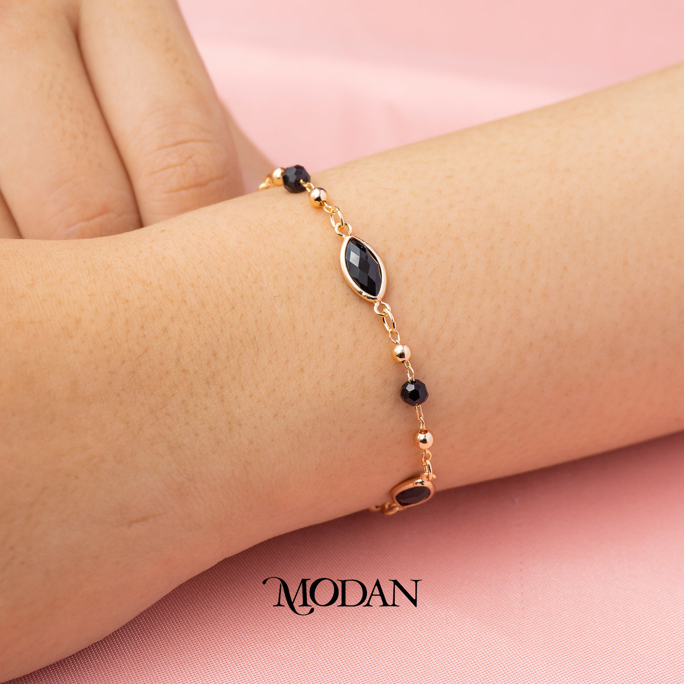 (23cm) Cocktail Ruby Red Black Onyx Ellipse Satellite Anklet Gelang Kaki Permata Merah Hitam Hypoallergenic Gold Plated