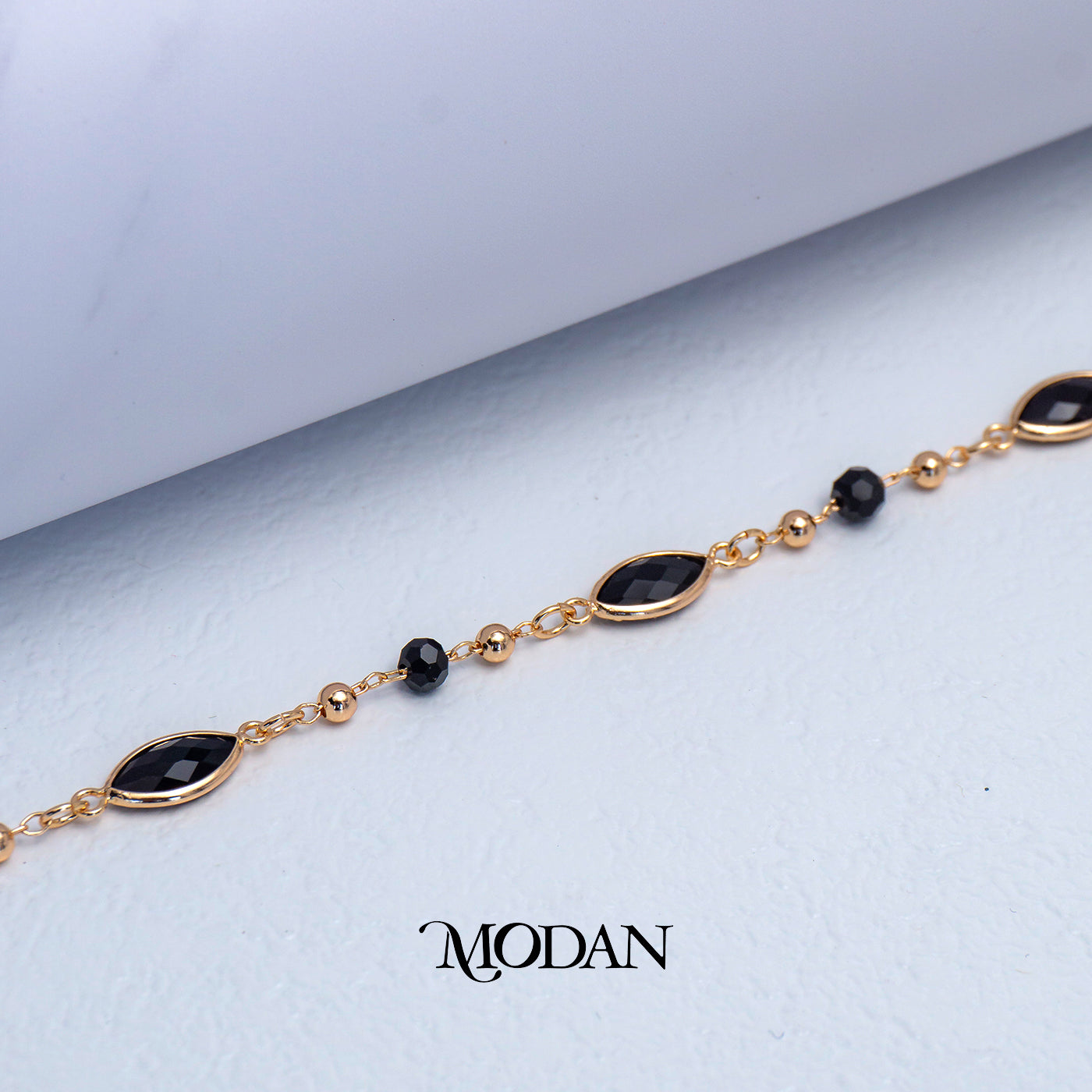 (23cm) Cocktail Ruby Red Black Onyx Ellipse Satellite Anklet Gelang Kaki Permata Merah Hitam Hypoallergenic Gold Plated