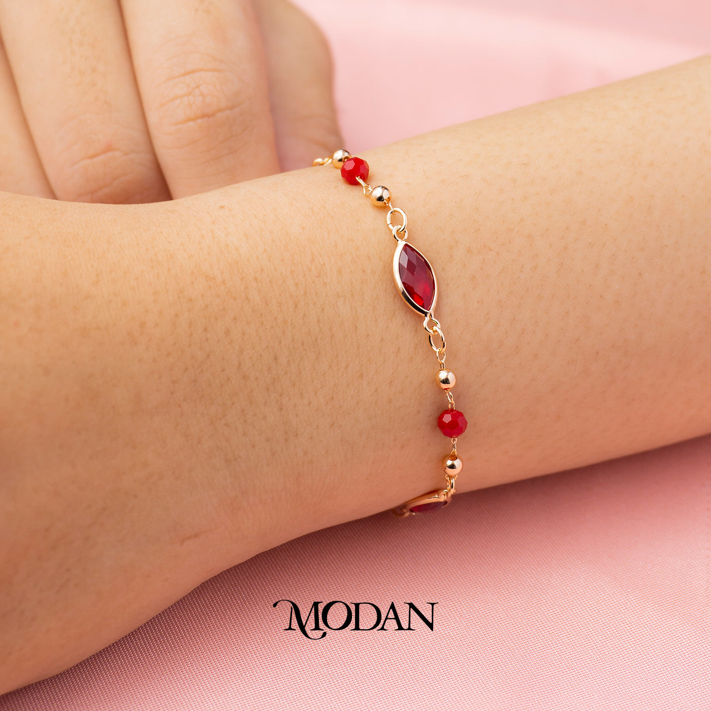 (23cm) Cocktail Ruby Red Black Onyx Ellipse Satellite Anklet Gelang Kaki Permata Merah Hitam Hypoallergenic Gold Plated