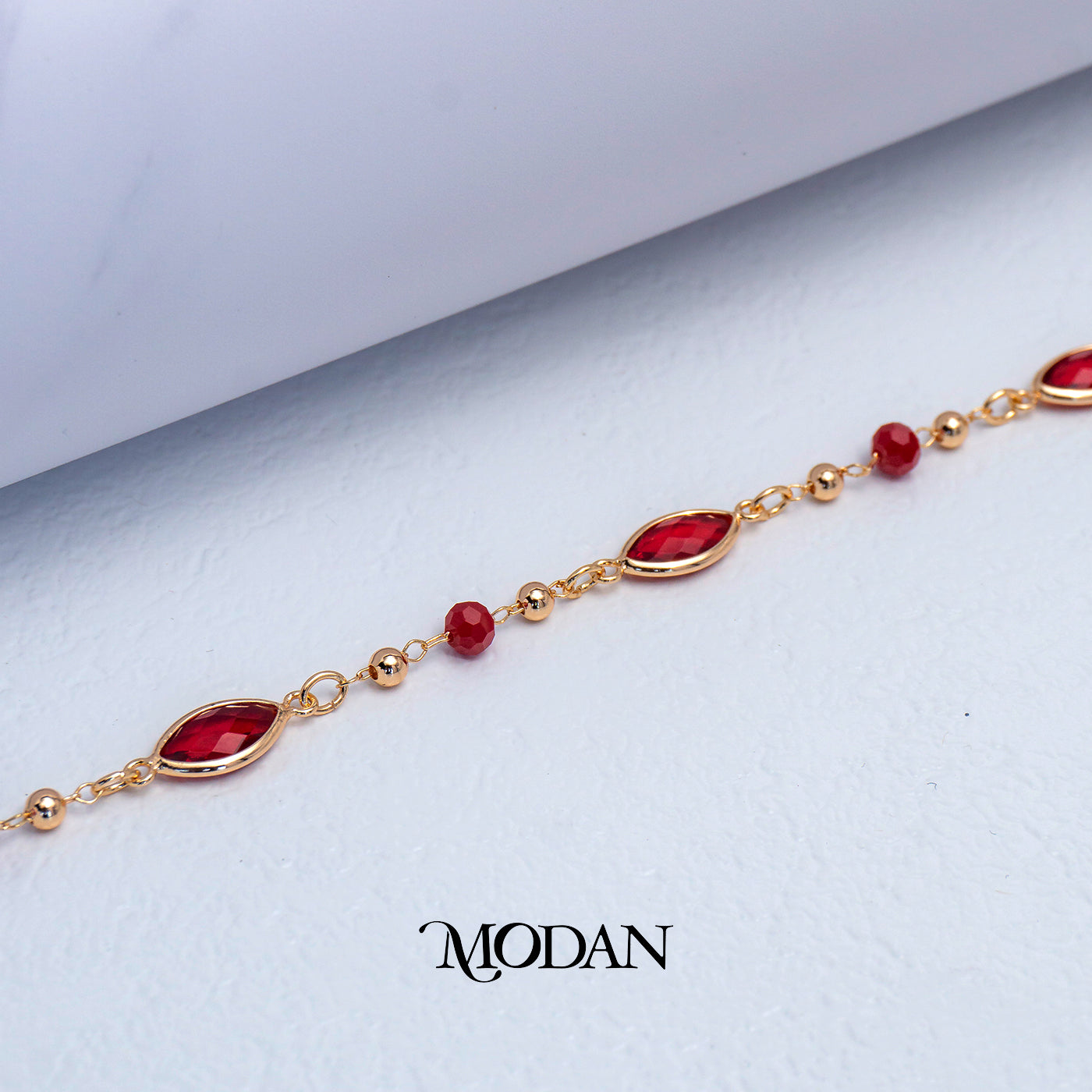 (23cm) Cocktail Ruby Red Black Onyx Ellipse Satellite Anklet Gelang Kaki Permata Merah Hitam Hypoallergenic Gold Plated