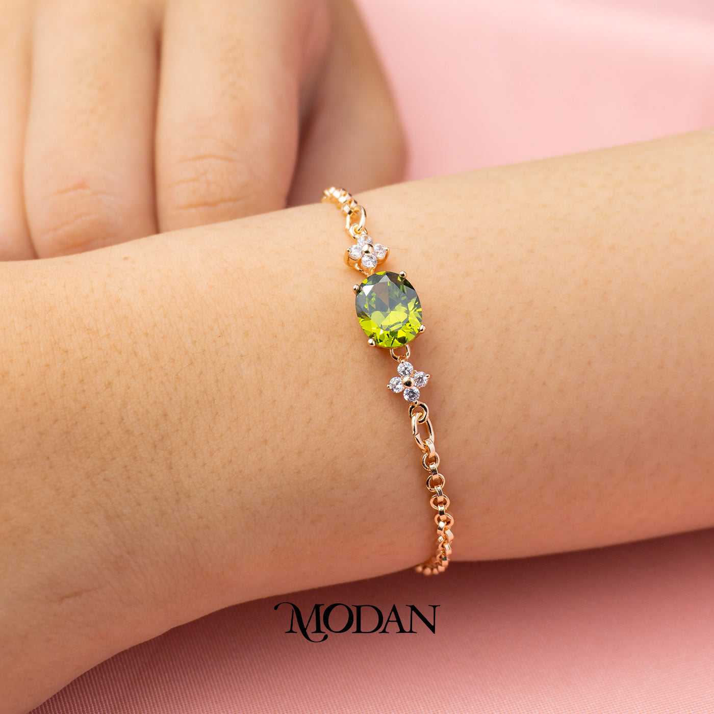 (19cm) Cocktail Green Chain Bracelet Gelang Pesta Hypoallergenic Gold Plated