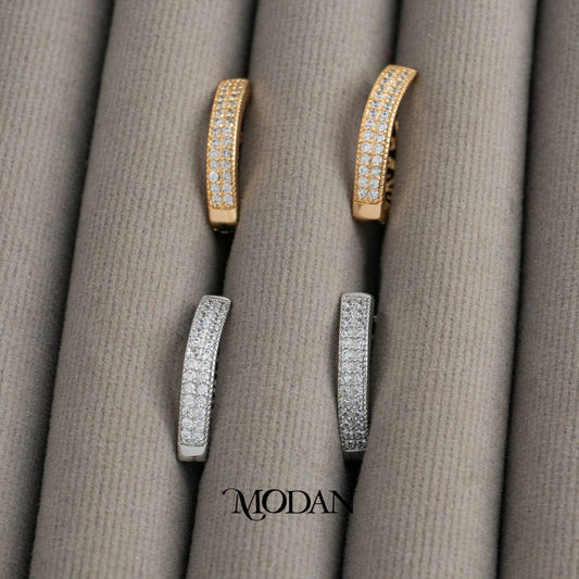 Micro Paved V-Shaped Hoop Earrings Anting Bentuk V Hypoallergenic Gold Plated