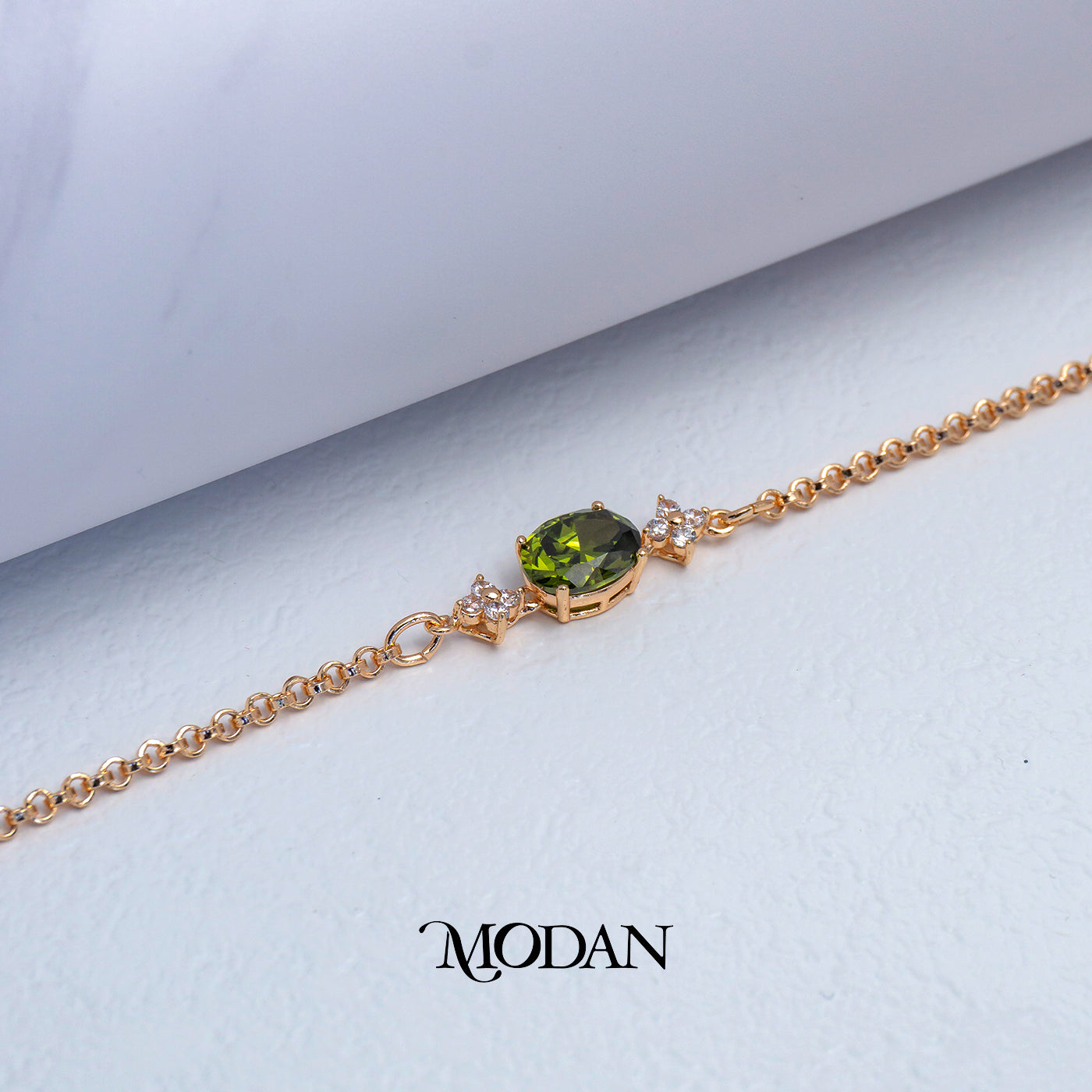 (19cm) Cocktail Green Chain Bracelet Gelang Pesta Hypoallergenic Gold Plated