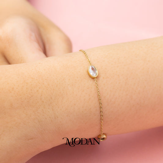 (19.5cm) Titanium Oval Dainty Anklet Bracelet Gelang Kaki Simple Hypoallergenic Stainless Steel
