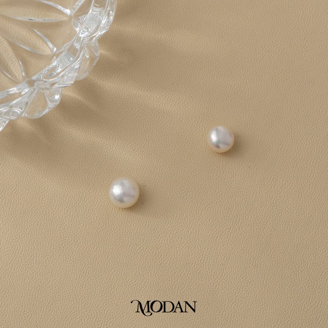 (8mm)Simple Classic Bridal Shell Pearl Stud Earrings Anting Tusuk Mutiara Hypoallergenic Gold Plated