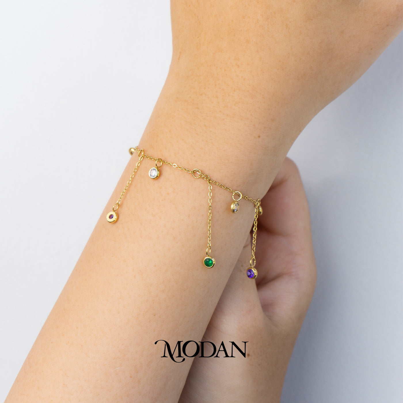 (19.5cm) Titanium Colorful Rainbow Dangle Charms Anklet Bracelet Gelang Kaki Warna Warni Hypoallergenic Stainless Steel