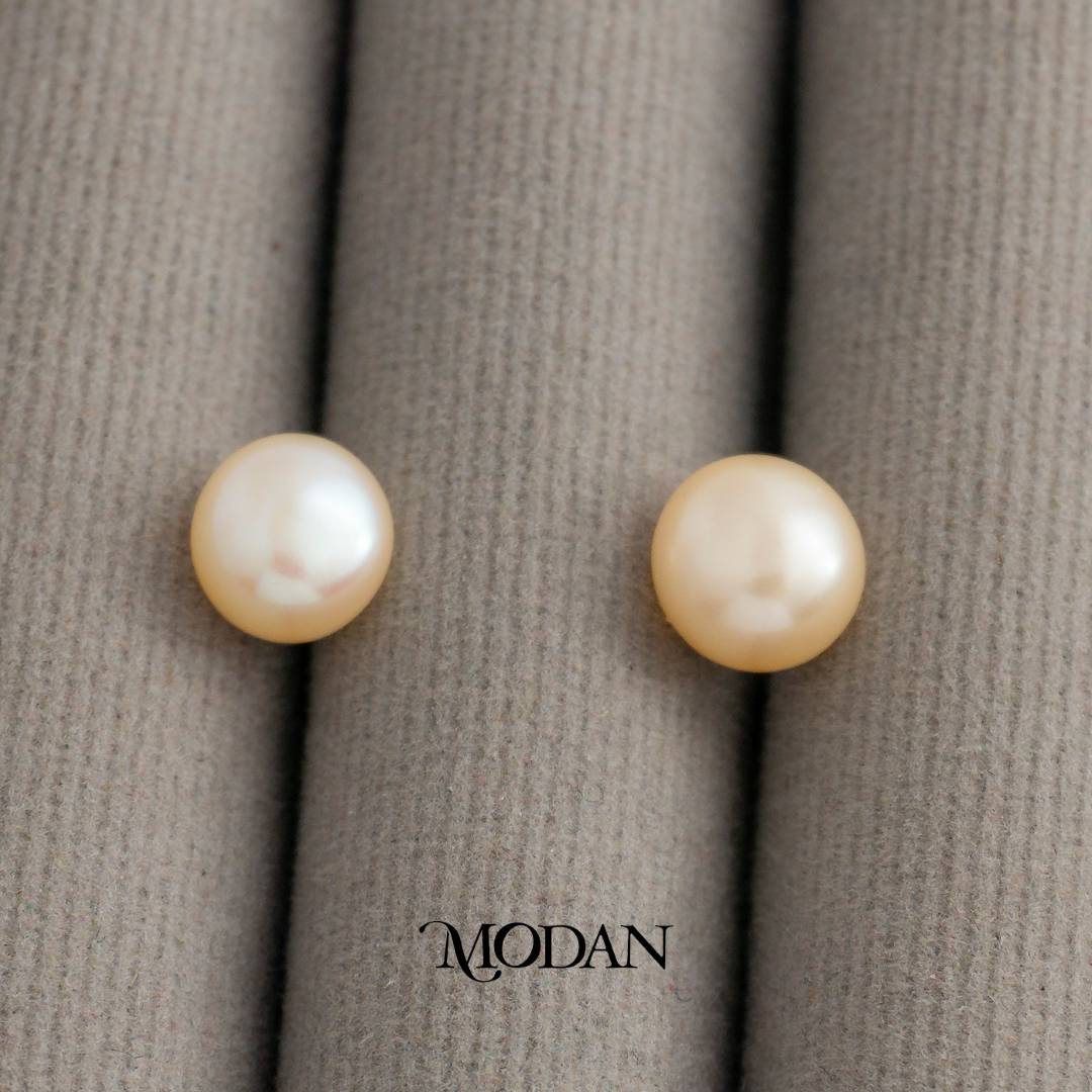 (8mm)Simple Classic Bridal Shell Pearl Stud Earrings Anting Tusuk Mutiara Hypoallergenic Gold Plated