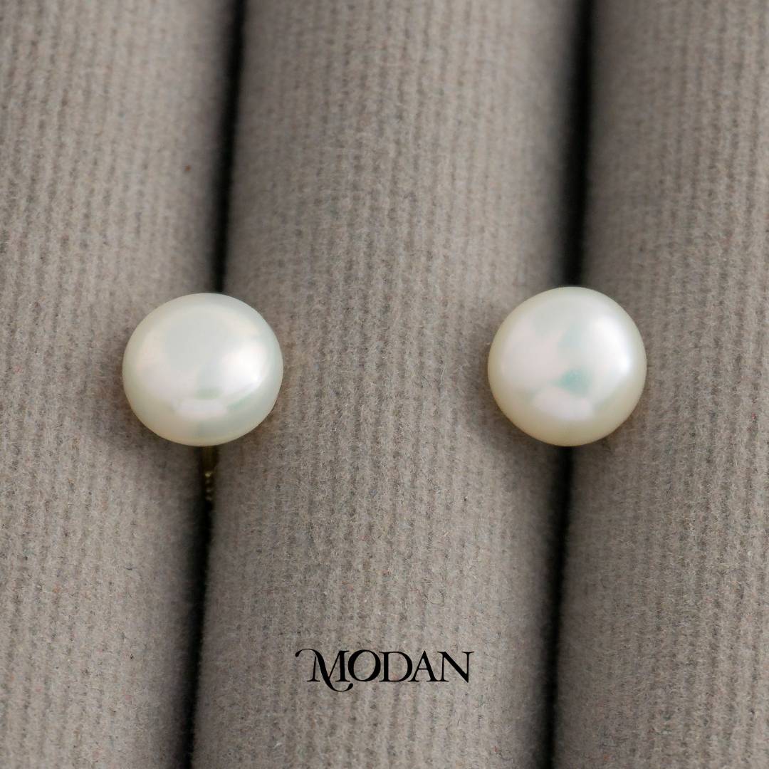 (8mm)Simple Classic Bridal Shell Pearl Stud Earrings Anting Tusuk Mutiara Hypoallergenic Gold Plated