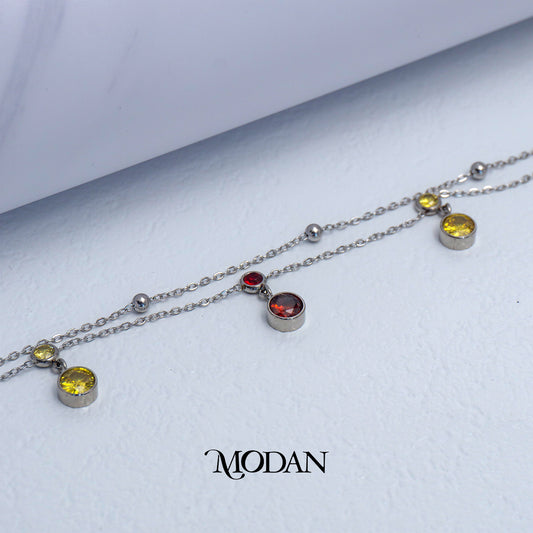 (24cm) Titanium Colorful Dangle Charms Double Layer Anklet Bracelet Gelang Kaki Warna Warni Hypoallergenic Stainless Steel