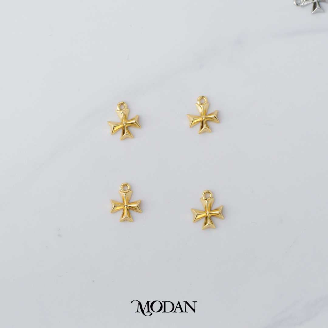 Mini Plain Square Cross DIY Charm Liontin Salib Hypoallergenic Gold Plated