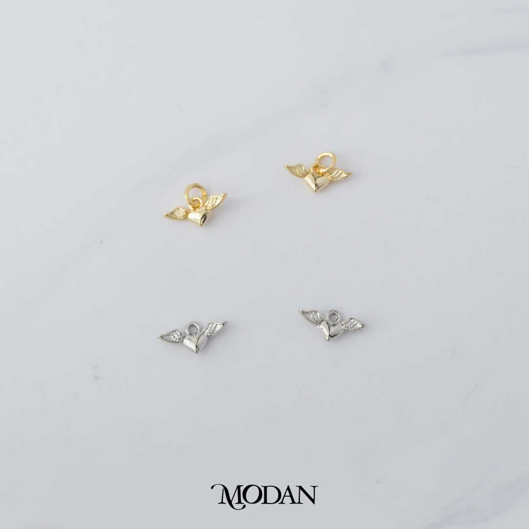 Mini Plain Love Heart Angel Wings DIY Charm Liontin Hati Malaikat Hypoallergenic Gold Plated